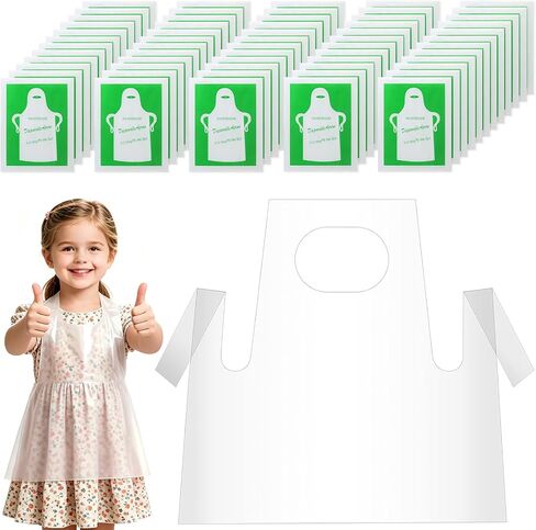 Elisel Disposable Aprons for Kids Painting - Clear Plastic Smocks Kids Art Disposable Waterproof Oil Proof Toddler Art Aprons for Craft Cooking Eating Teaching DIY 4-12 in Kuwait