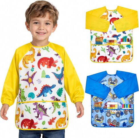 Lictin 2 Pack Kids Art Smocks,Toddler Smock,Waterproof Artist Painting Aprons for Children in Saudi Arabia