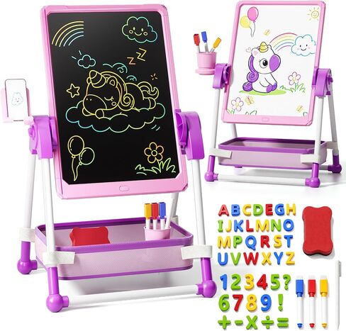 Art Easel for Kids 2‑4, 2‑in‑1 Kids Easel 5‑7 Year Old,One‑Key Clear & Lock in Kuwait