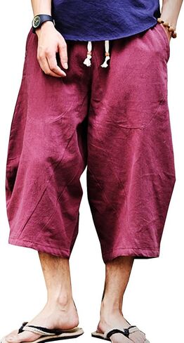 sandbank Mens Summer Casual Lounge Baggy Patchwork Linen Shorts Harem Capri Pants in Kuwait