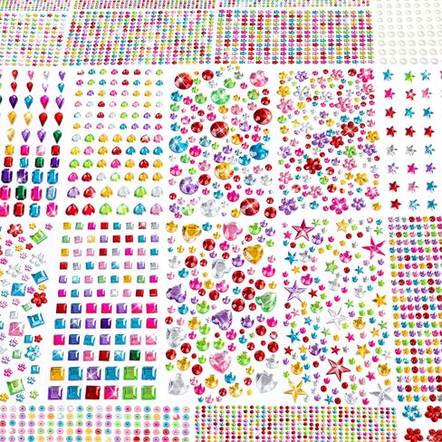 6124Pcs Gem Stickers-Self-Adhesive Face Jewelry Stickers, Acrylic Gems DIY Crafts, Sparkling Heart-Shaped Rhinestone for Kids, for Party & Holiday Supplies in Kuwait