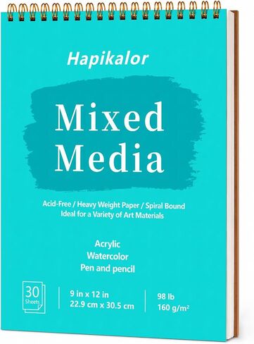 لوحة وسائط مختلطة لكتاب الرسم - لوحة رسم حلزونية علوية مقاس 9 × 12 بوصة، 30 ورقة 98 رطل/160 جرامًا للمتر المربع ورق رسم خالٍ من الأحماض، دفتر رسم للوازم الفنية للعلامة والرسم والرسم والرسم in Kuwait