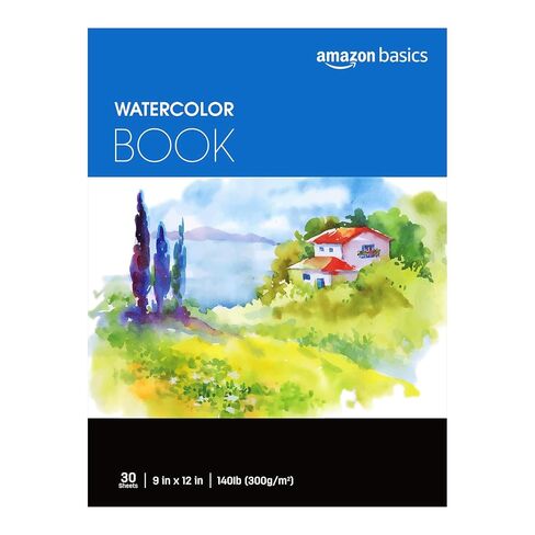 Amazon Basics Watercolor Pad for Beginners, Artists, Adults and Students, Cold Press Textured Surface, 9"x12", 140 lb / 300 gsm, 30 Sheets, White in Saudi Arabia