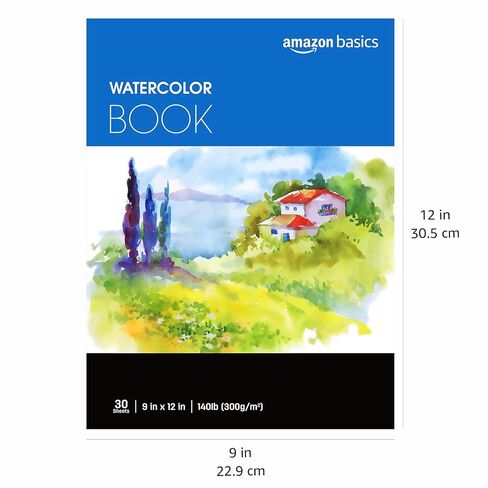 Amazon Basics Watercolor Pad for Beginners, Artists, Adults and Students, Cold Press Textured Surface, 9"x12", 140 lb / 300 gsm, 30 Sheets, White in Saudi Arabia