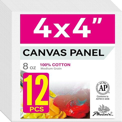 PHOENIX Small Painting Canvas Panels 5x7 Inch, 24 Bulk Pack - 8 Oz Triple Primed 100% Cotton Acid Free Canvas Boards for Painting, White Blank Flat Canvas Boards for Acrylic, Oil Paints in Kuwait
