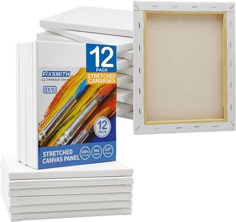 FIXSMITH قماش أبيض فارغ ممتد - 24 × 36 بوصة، عبوتان، قماش كبير معبأ، 100% قطن، 5/8 بوصة من حزمة القيمة الفائقة للأكريليك والزيوت وغيرها من وسائط الرسم in Kuwait