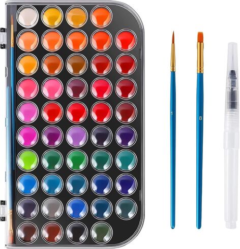 48 Colors Washable Watercolor Paint Set, with 12 Brush Pen & Drawing Pad in Kuwait