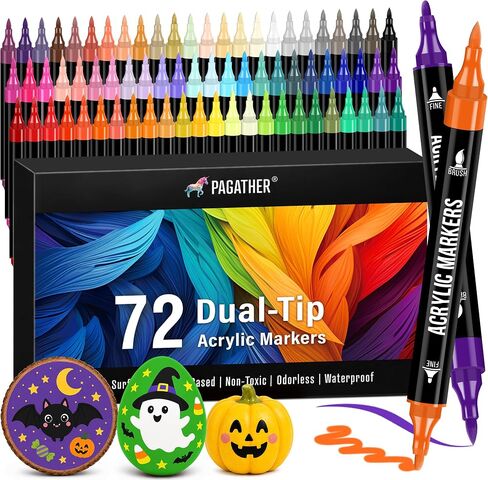 Pagather Acrylic Paint Markers, 24 Colors Dual Tip Fine & Brush Pens Set in Saudi Arabia