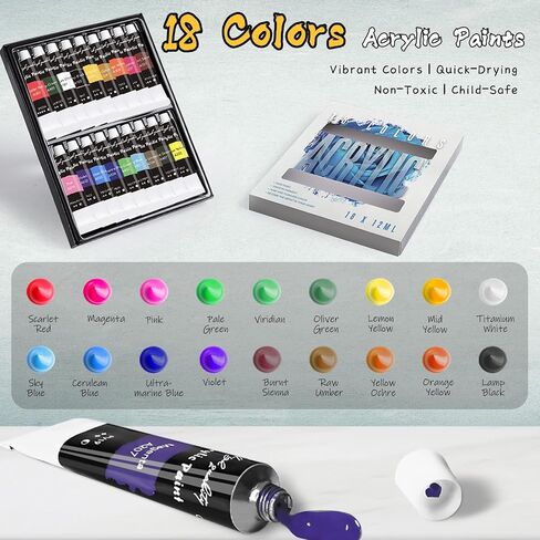 Paint Set for Kids & Adults with 18 Acrylic Paints,Canvas & Easel in Saudi Arabia