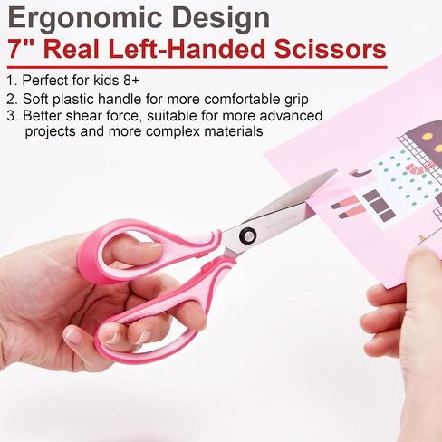 7" Real Left-Handed Kids Scissors Ages 8+ for School, Pointed Tip, 3-Pack in Saudi Arabia