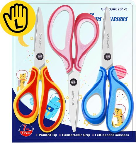 7" Real Left-Handed Kids Scissors Ages 8+ for School, Pointed Tip, 3-Pack in Saudi Arabia