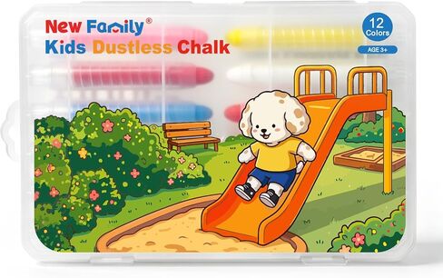 NewFamily Dustless Chalk for Kids, Colored Sidewalk Chalk With Holder,Non-Toxic Washable Toddlers Chalks Drawing Writing for Outdoor Art Play,Blackboard(12 Pcs) in Kuwait