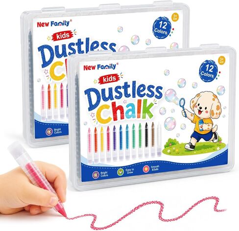 NewFamily Dustless Chalk for Kids, 12 Colors with Twist-Up Holders, Fine-Tip Washable Non-Toxic Chalk for Chalkboards, Easels and Paper, Ages 3+ in Saudi Arabia