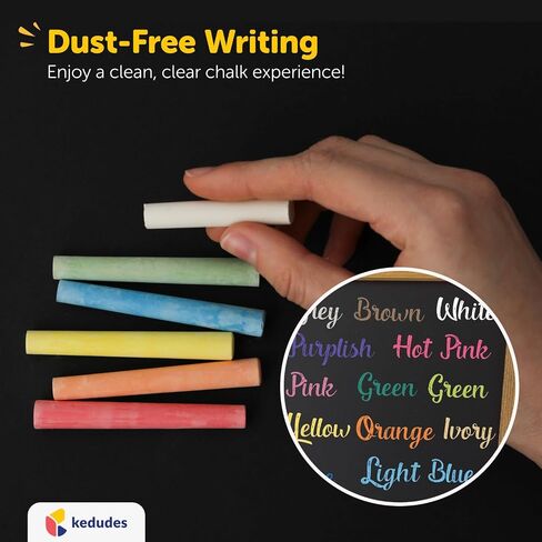 kedudes Dustless Chalk with Eraser, 24pk - 12 Colored Chalkboard Chalks and 12 White Chalk for Chalkboard and Board Erasers Set - Blackboard Chalks and Eraser with Wooden Handle in Kuwait
