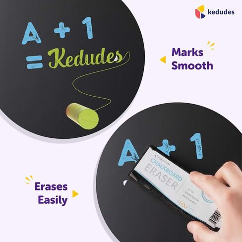 kedudes Dustless Chalk with Eraser, 24pk - 12 Colored Chalkboard Chalks and 12 White Chalk for Chalkboard and Board Erasers Set - Blackboard Chalks and Eraser with Wooden Handle in Kuwait