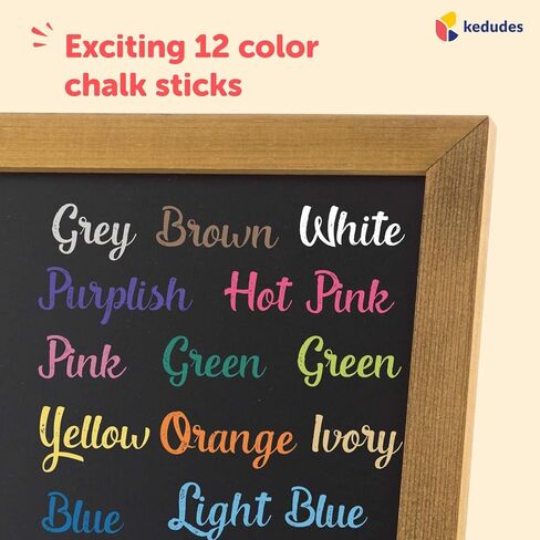 kedudes Dustless Chalk with Eraser, 24pk - 12 Colored Chalkboard Chalks and 12 White Chalk for Chalkboard and Board Erasers Set - Blackboard Chalks and Eraser with Wooden Handle in Kuwait