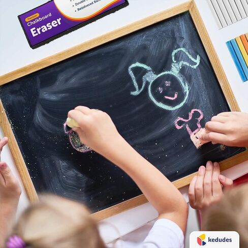 kedudes Dustless Chalk with Eraser, 24pk - 12 Colored Chalkboard Chalks and 12 White Chalk for Chalkboard and Board Erasers Set - Blackboard Chalks and Eraser with Wooden Handle in Kuwait