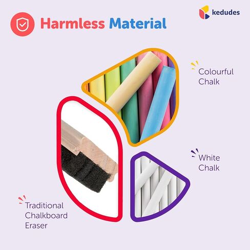 kedudes Dustless Chalk with Eraser, 24pk - 12 Colored Chalkboard Chalks and 12 White Chalk for Chalkboard and Board Erasers Set - Blackboard Chalks and Eraser with Wooden Handle in Kuwait