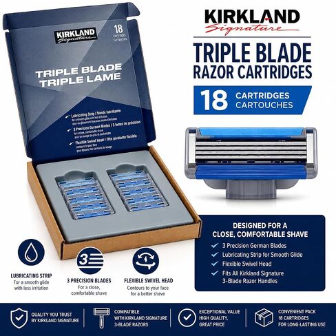 Kirkland Signature Triple Blade Refill Cartridges, 18-count, 18 Count (Pack of 1), 18.0 Count in Kuwait