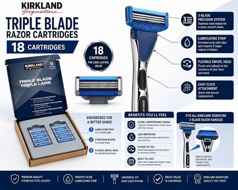 Kirkland Signature Triple Blade Refill Cartridges, 18-count, 18 Count (Pack of 1), 18.0 Count in Kuwait