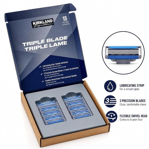 Kirkland Signature Triple Blade Refill Cartridges, 18-count, 18 Count (Pack of 1), 18.0 Count in Kuwait