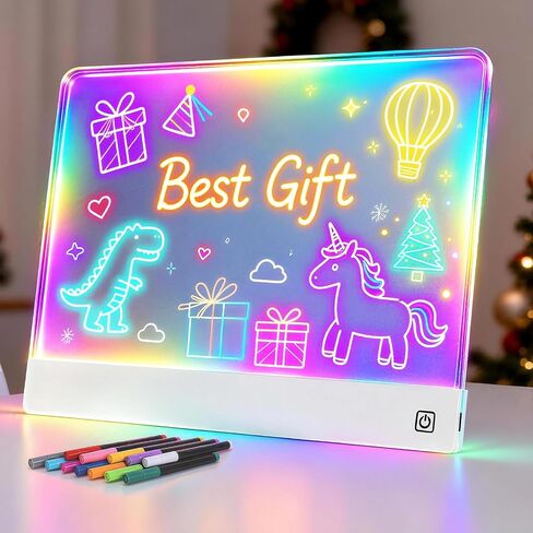 16" Rechargeable LED Drawing Board for Kids, 7 Colors, with Stand, White in Saudi Arabia