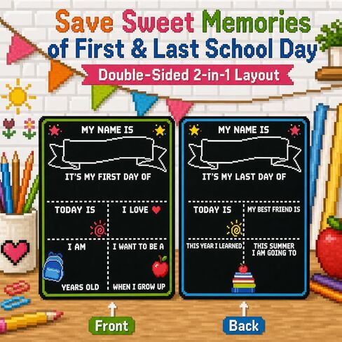 First & Last Day of School Sign, 14×11 Double-Sided Back to School Board in Kuwait
