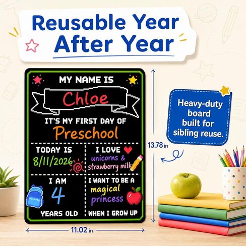 First & Last Day of School Sign, 14×11 Double-Sided Back to School Board in Kuwait