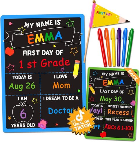 BEAWART First & Last Day of School Sign 10"x14" Double-Sided Dry Erase (First & Last Day of School Sign (Marker + Pencil Flag Included)) in Saudi Arabia