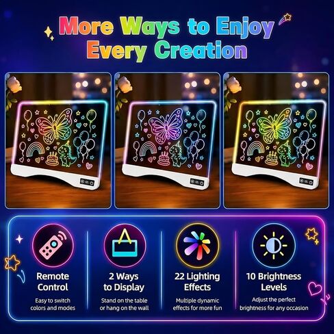 16.5" LED Drawing Board with Remote Control, Birthday Gifts for 3 4 5 6 7 8-12 Year Old Girl Boy Toys, Acrylic Light Up Board with 17 Colors & 5 Dynamic Effects, Stand or Hang Display in Saudi Arabia