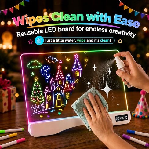 16.5" LED Drawing Board with Remote Control, Birthday Gifts for 3 4 5 6 7 8-12 Year Old Girl Boy Toys, Acrylic Light Up Board with 17 Colors & 5 Dynamic Effects, Stand or Hang Display in Saudi Arabia