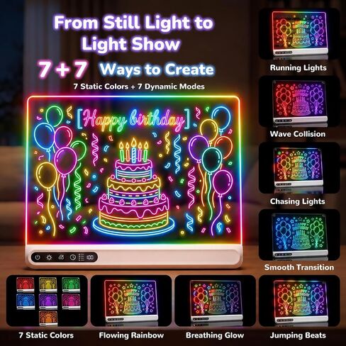 17.5" Rechargeable LED Drawing Board, 14 Color Light Effects & 8 Markers in Kuwait