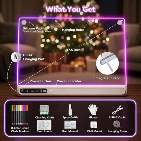 17.5" Rechargeable LED Drawing Board, 14 Color Light Effects & 8 Markers in Kuwait