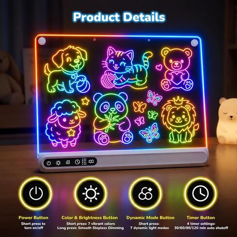 17.5" Rechargeable LED Drawing Board, 14 Color Light Effects & 8 Markers in Kuwait