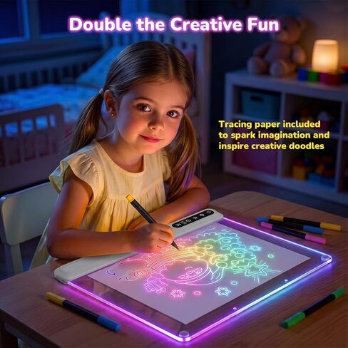 17.5" Rechargeable LED Drawing Board, 14 Color Light Effects & 8 Markers in Kuwait