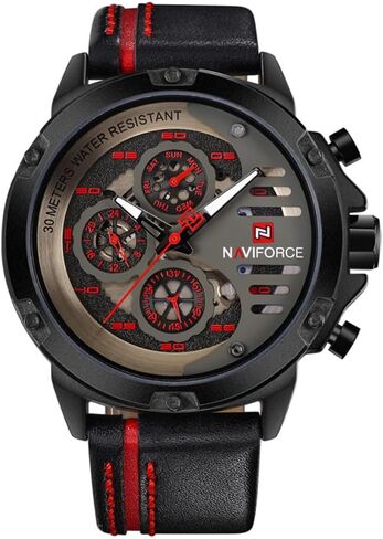 NAVIFORCE Sport Military Watches for Men Waterproof Watch Analog Quartz Leather Band Date Calendar Clock Wristwatch in Saudi Arabia
