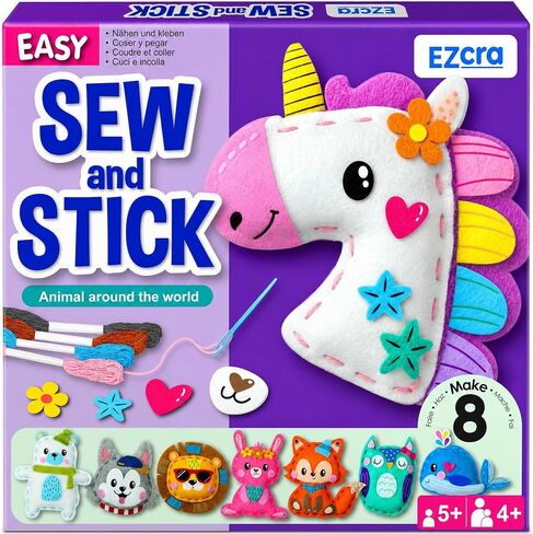 EZCRA Unicorn Sewing Kit for Kids Ages 4-8 - 8 Beginner Projects in Kuwait