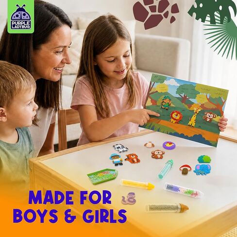 PURPLE LADYBUG My Beadstories Animal Bead Art Kit for Kids, Mosaic Craft Kit, Create 16 Story Pals with 10 Bead Colors, 6 Bead Pens and 3 Backgrounds, Creative Gift for Boys and Girls in Saudi Arabia