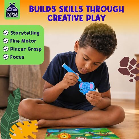 PURPLE LADYBUG My Beadstories Animal Bead Art Kit for Kids, Mosaic Craft Kit, Create 16 Story Pals with 10 Bead Colors, 6 Bead Pens and 3 Backgrounds, Creative Gift for Boys and Girls in Saudi Arabia