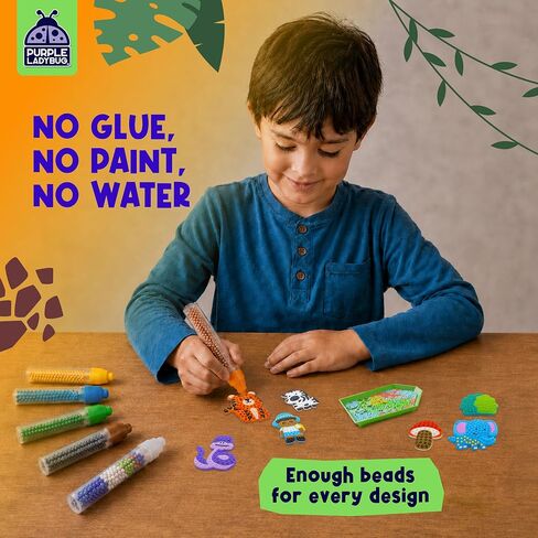 PURPLE LADYBUG My Beadstories Animal Bead Art Kit for Kids, Mosaic Craft Kit, Create 16 Story Pals with 10 Bead Colors, 6 Bead Pens and 3 Backgrounds, Creative Gift for Boys and Girls in Saudi Arabia