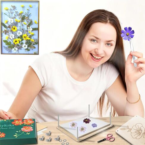 Rhykoka Professional Flower Press, 8 Layers 6.3x8.3 inch (16x21cm) Wooden Flower Press Kit/Flower Pressing for Adults, Great Gift for DIY Flowers Lovers (Wooden) in Kuwait
