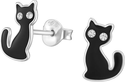 SAE99 Black Cat .925 Sterling-Silver Very Tiny Stud Earrings in Saudi Arabia