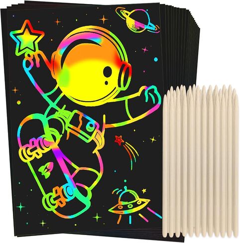 ZMLM 100Pcs Rainbow Scratch Drawing Art Paper Craft Set for Kids Boys Girls in Saudi Arabia