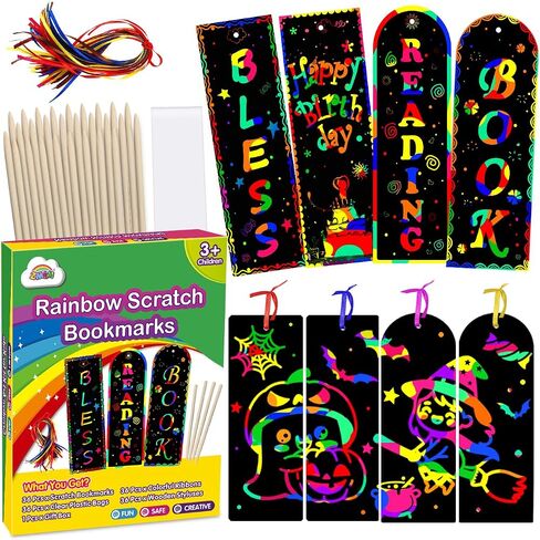 ZMLM Rainbow Scratch Paper Art Bookmarks for Kids Party Favors 36 Pack in Saudi Arabia