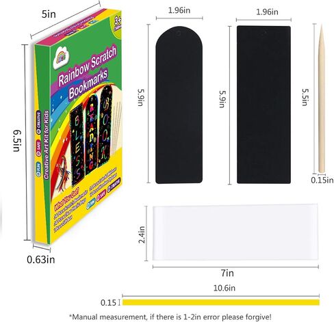ZMLM Rainbow Scratch Paper Art Bookmarks for Kids Party Favors 36 Pack in Saudi Arabia