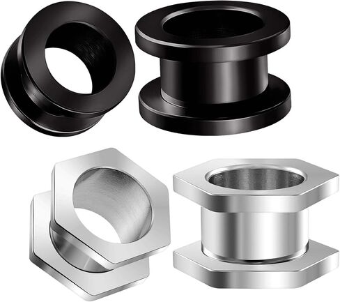 BIG GAUGES 2 Pairs 316L Surgical Steel Black Anodized Screw Flesh Tunnels Piercing Jewelry Stretcher Ear Hexagon Plugs Earring Lobe in Kuwait