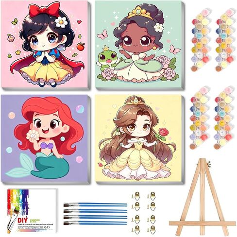 4 Pack Cartoon Paint by Numbers Kit for Kids Ages 4-8-12 with Frame Easel in Kuwait