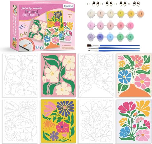 goldentime 3 Pack Kids Paint by Numbers Kit, Pre-Drawn Canvas Painting, Includes 8x10 inch Framed Canvas with 18 Acrylic Paints, 5 Brushes, Perfect Creative Gifts & Arts and Crafts for Kids in Saudi Arabia