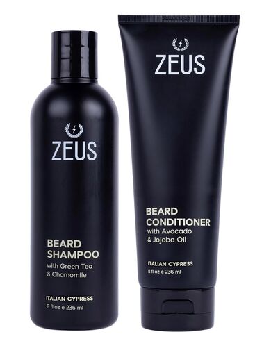 ZEUS Beard Wash & Beard Conditioner Set with Green Tea for Men, Soften, Hydrates & Moisturizes - MADE IN USA (Sandalwood) in Kuwait