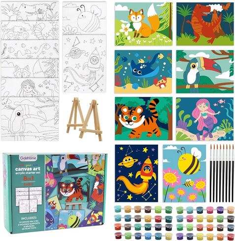 Goldentime 8 Pack Paint by Numbers Kit for Adults and Kids Beginners | 8x10 Inch Flower Canvas Painting Kit with 16 Brushes, 26 Acrylic Paints & Wooden Supports | Predrawn Canvas for Home Decor Gifts in Saudi Arabia